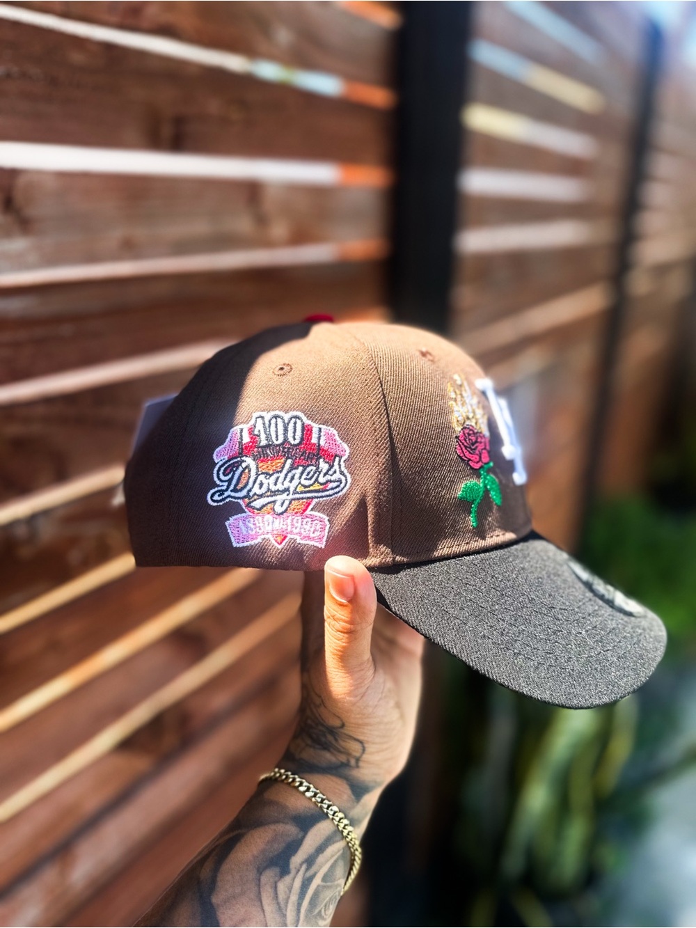 New Era Brown & Black Dodgers Embroidered Rose Cap